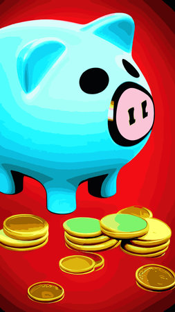 Pink piggy bank with falling coins. The concept of saving money or opening a bank deposit. Investing in the future. Isolated vector illustration of a piggy bank in a flat style.のイラスト素材