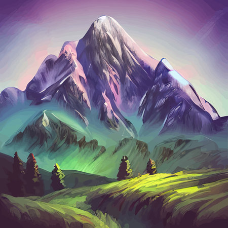 Mountain landscape with precipitation in rocks. Vector cartoon illustration of abyss between cliffs, canyon or gorge. Dangerous rocky crack, gap or chasm divides stone ledgeのイラスト素材