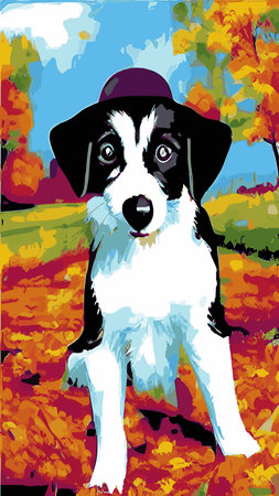 walking Dog in Autumn. Autumn is here, outdoor activity concept. Float vector illustration.のイラスト素材