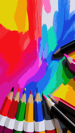 drawing pencil art design or education stationery equipment on creative color background with crayon paint writing object toolのイラスト素材