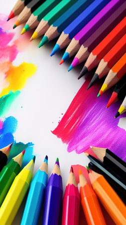 drawing pencil art design or education stationery equipment on creative color background with crayon...