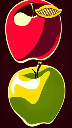 Different colors and parts of the vector set of apples. Elements of fruit design. Whole apples, slices, leaves and apple seeds - vector design elements,のイラスト素材