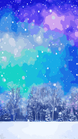 Wintry christmas design elements with snowflakes in different colors.Blurred wintry mix with falling snow on background for use as a texture.Crystal snowflake and circle elements vector graphics.のイラスト素材