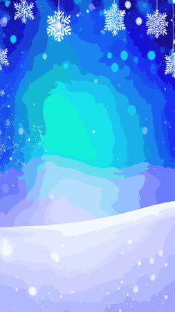 Wintry christmas design elements with snowflakes in different colors.Blurred wintry mix with falling snow on background for use as a texture.Crystal snowflake and circle elements vector graphics.のイラスト素材