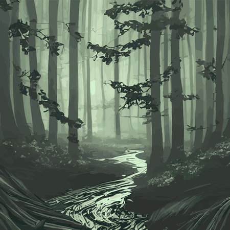 A big forest with a lot of green trees style vivid colorful hyperrealistic cgi photorealistic cinematic volume lighting fanart on artstation full sun shine day concept art, orange huesのイラスト素材