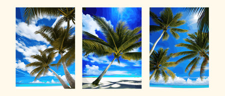 Palm tree on tropical beach with blue sky and white clouds abstract background.の写真素材