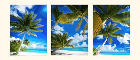 Palm tree on tropical beach with blue sky and white clouds abstract background.の写真素材