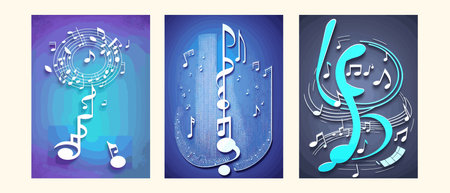 Musical notes on a multicolored background.3d. Vector image, musical texture.Treble clef and bass clef.の写真素材