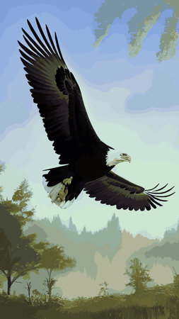 Eagle bird, Orleans, 3d vector image. Portrait of an eagle. An eagle in the park on a branch.のイラスト素材