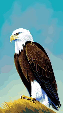 Eagle bird, Orleans, 3d vector image. Portrait of an eagle. An eagle in the park on a branch.のイラスト素材