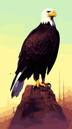 Eagle bird, Orleans, 3d vector image. Portrait of an eagle. An eagle in the park on a branch.のイラスト素材