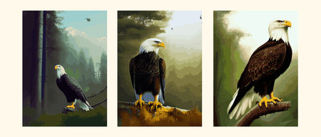 Eagle bird, Orleans, 3d vector image. Portrait of an eagle. An eagle in the park on a branch.の写真素材
