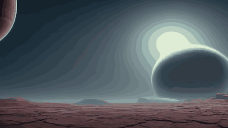space and planet background. Planets surface with craters, stars and comets in dark space. vector illustration. Cosmic sky with a planet and satelliteのイラスト素材