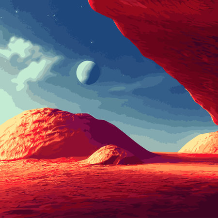 space and planet background. Planets surface with craters, stars and comets in dark space. vector illustration. Cosmic sky with a planet and satelliteのイラスト素材