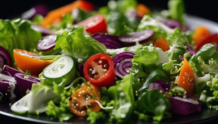 Lettuce and spinach and vegetables on a black background. Healthy food. ready-made sets of vegetables for salads and vegetarian dishes.の素材