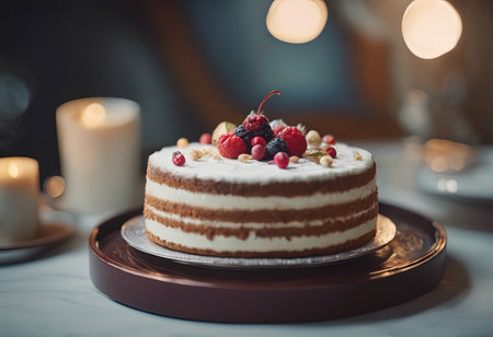 Chocolate cupcake. A loaf of cake, cut into pieces and served with chocolate ganache cream. Brown wooden background. A gloomy mood.birthday cake banner concept on the cover.different cakes on the background of a banner on a wooden table top.の素材