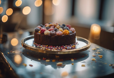 Chocolate cupcake. A loaf of cake, cut into pieces and served with chocolate ganache cream. Brown wooden background. A gloomy mood.birthday cake banner concept on the cover.different cakes on the background of a banner on a wooden table top.の素材