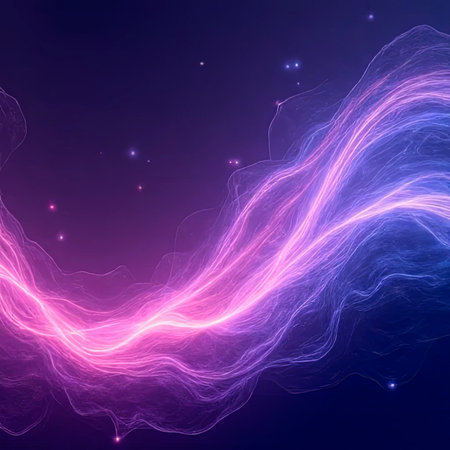 Dynamic Flow Wallpaper. Swirling Lines and Glowing.High speed effect motion blur night lights blue and red. Futuristic neon light line trails. bright sparkling background.の素材