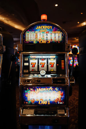 One-armed Bandit Casino slot machine.Slot Machine games with a jackpot three seven in a casino, one-armed bandit.Slot machine or commonly called a one arm bandit is a gambling machine that creates a game of chance for its customers.created with the help of artificial intelligence.の素材