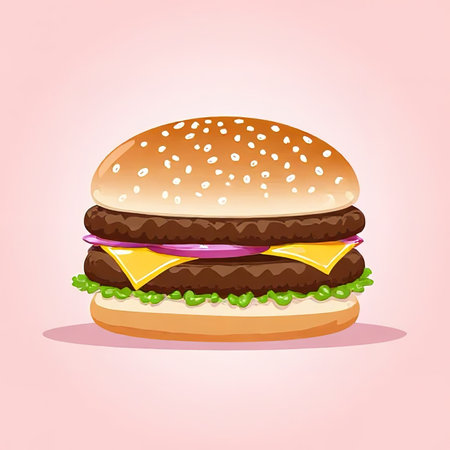 Minimal background for fast food concept. Hamburger cartoon style on background. rendering illustration. Clipping path of each element included.created with the help of artificial intelligence.の素材