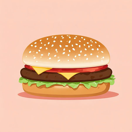 Minimal background for fast food concept. Hamburger cartoon style on background. rendering illustration. Clipping path of each element included.created with the help of artificial intelligence.の素材