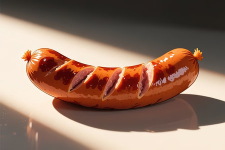 illustration of a sausage. sausage isolated on soft color background. sausage illustration art.created with the help of artificial intelligence.の素材