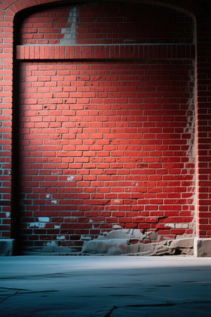 Wide angle Vintage Red brick wall Background.Large Old Red Brick Wall Background. Wide Angle Vintage Brick Texture. Panoramic Web banner or Wallpaper With Copy Space.Big old red brick wall background. Vintage brick wall textures.created with the help of artificial intelligence.の素材