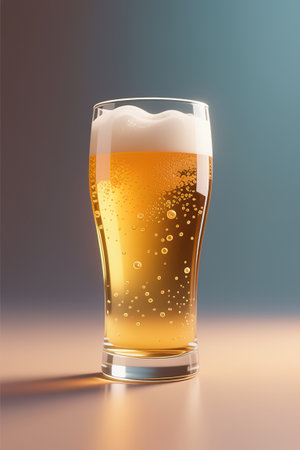 Glass of cold beer on a color background, 3d image, illustration.created with the help of artificial intelligence.の素材