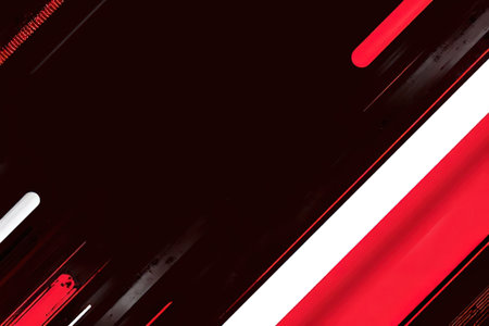 red white black abstract geometric background.Abstract banner , modern background horizontal with geometric red white and black color for technology and sports theme.created with the help of artificial intelligence.の素材