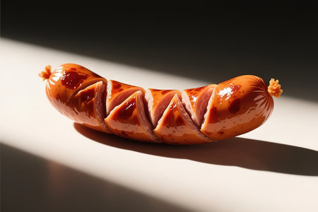 illustration of a sausage. sausage isolated on soft color background. sausage illustration art.created with the help of artificial intelligence.の素材