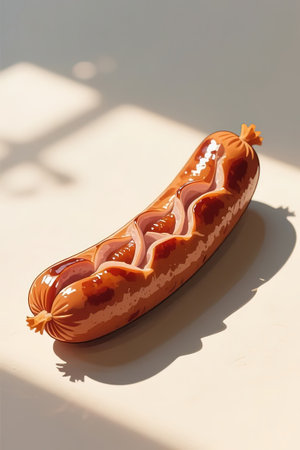 illustration of a sausage. sausage isolated on soft color background. sausage illustration art.created with the help of artificial intelligence.の素材