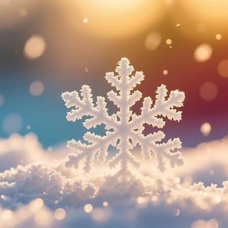 Wintry christmas design elements with snowflakes in different colors.Blurred wintry mix with falling snow on background for use as a texture.Crystal snowflake and circle elements. created with the help of artificial intelligence.の素材