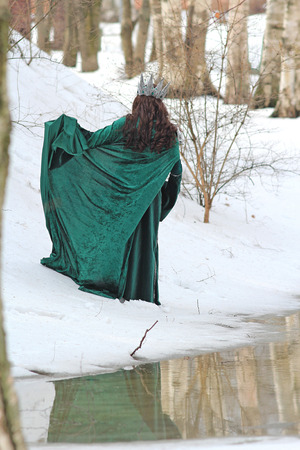 the spring princess on walk in the woodの写真素材