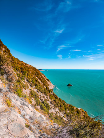 beautiful view of the sea in Italy, Liguria, clear sky, sunny day, summerの写真素材