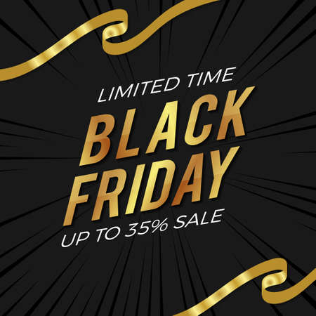 black friday sale ribbon illustration gold colorのイラスト素材
