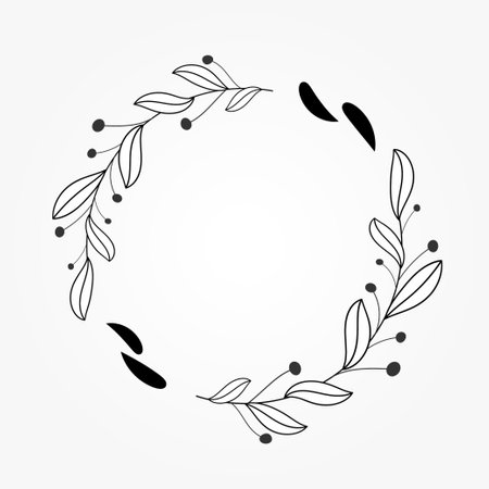 circle frame floral illustration vectorのイラスト素材