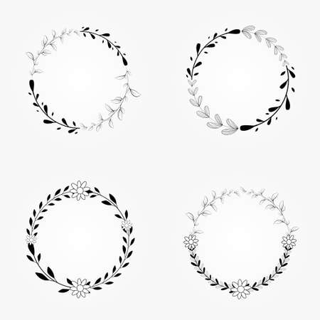 design vector floral wreath botanical cicle frameのイラスト素材
