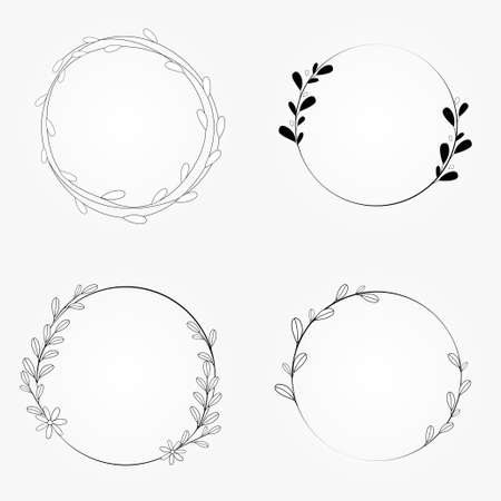 simple set vector botanical wreath designのイラスト素材