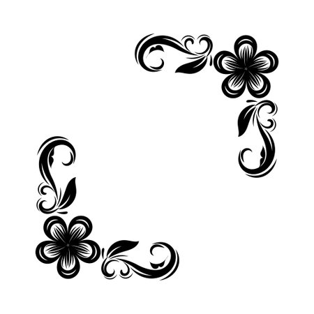Illustration of floral frame with four leaf clover in black and whiteのイラスト素材