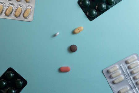 A lot of colorful medication and pillsの写真素材