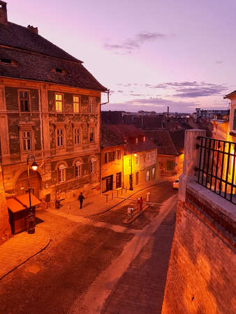 Sibiu,view from the bridge of lies,sunset town.romania