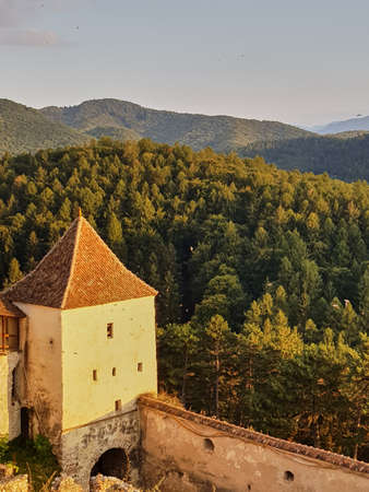 18-09-2018,view of the  carpathians mountanis from the citadel of Rasnov.Rumaniaのeditorial素材