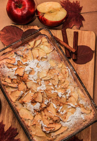 Delicious apple pie on a wooden boardの写真素材