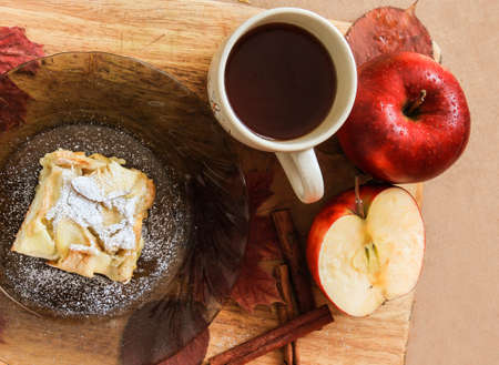 Delicious apple pie on a wooden boardの写真素材