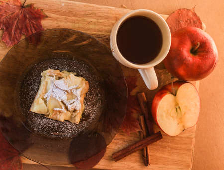 Delicious apple pie on a wooden boardの写真素材