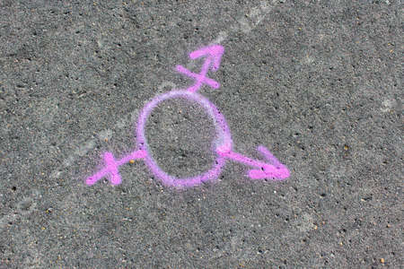 A sign of sexual minorities painted on the groundの写真素材