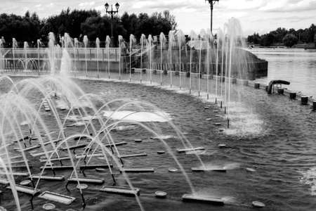 Big fountain in the summer in the Moscow parkの写真素材