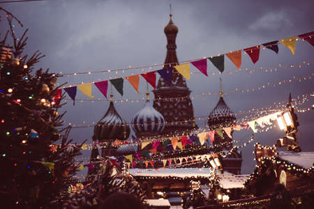 red square in moscow, historical place, the capital of the country in winterの写真素材