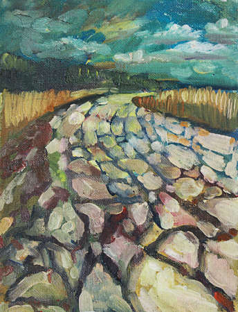 landscape with oil, road in the parkの写真素材