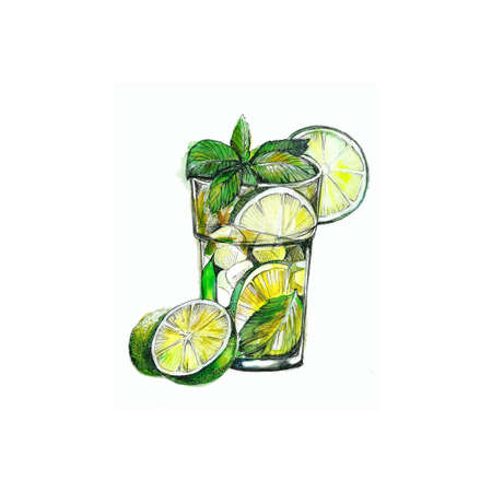 watercolor illustration of mojito cocktailの写真素材